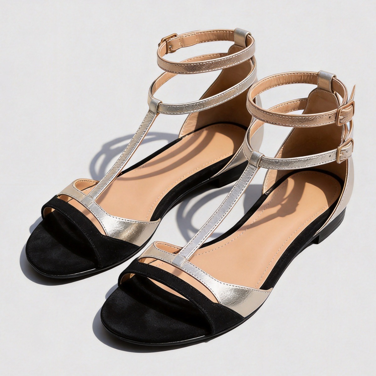 Womens One-strap Open-toe Peep-toe Versatile Flat Summer Sandals