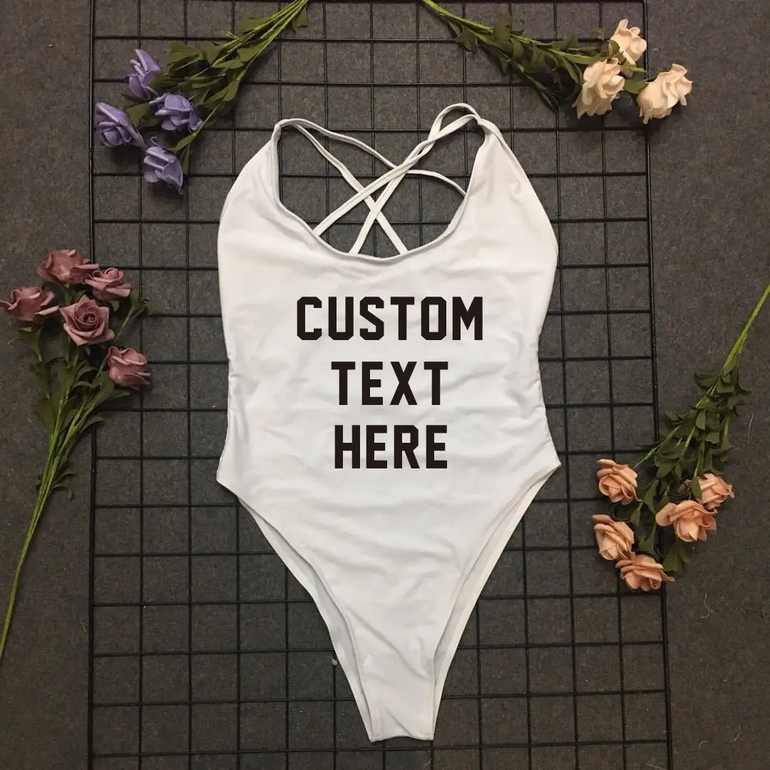 Letter-printed Double-strap Crisscross One-piece Swimsuit With A Backless Design