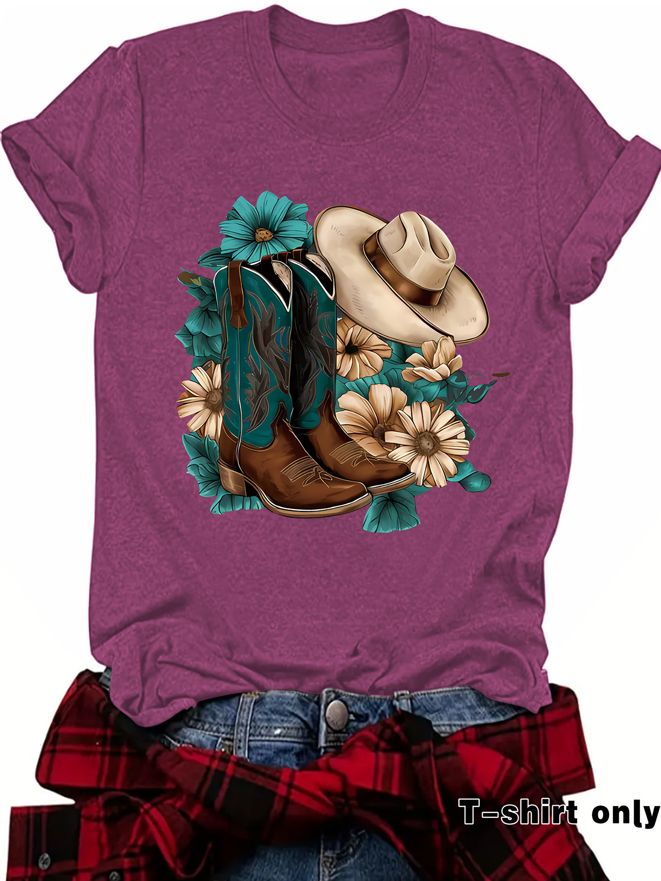 Womens Loose-fitting Fashionable Boots With A Hat Print And Short Sleeves