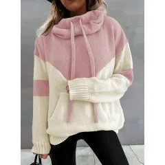 Fashion Same Color Hoodie With Drawstrings Sweater For Women - Pink - View 1