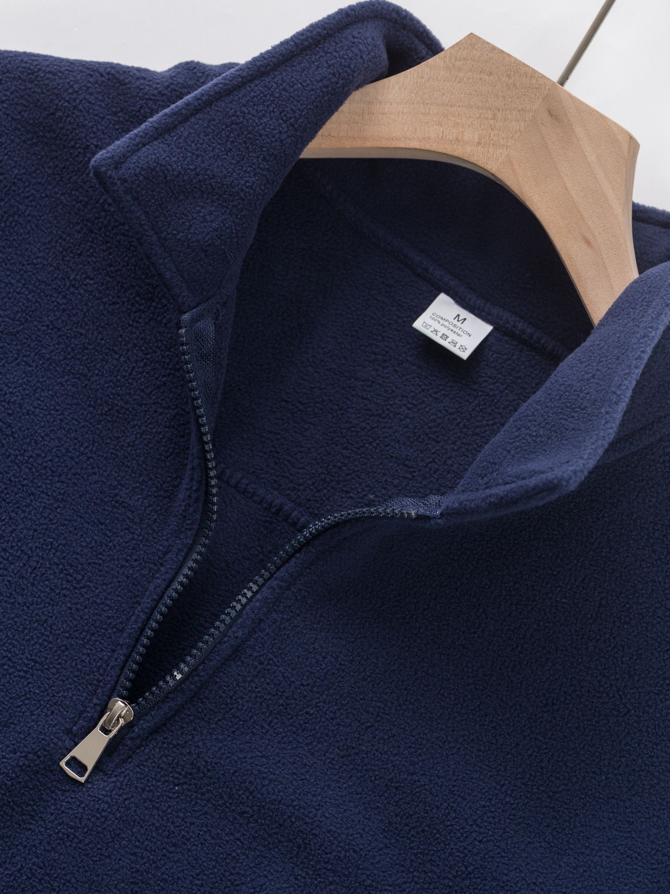 Men's Stand-Collar Zip-Neck Fleece Pullover - navy fleece texture, collar and zip detail
