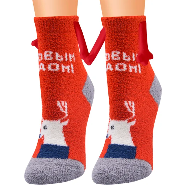Christmas Supplies Magnetic Suction Hand In Hand Couple Socks Coral Fleece Tube Socks Warm Slipper Bed Socks Winter Soft Warm Slipper Figure 12 - Shop at LoveMi