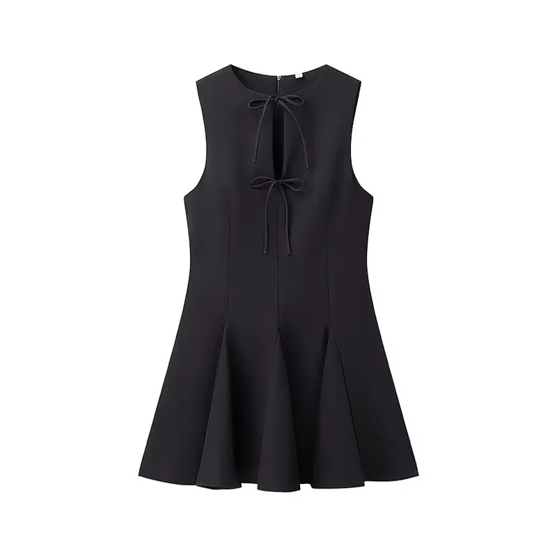 Women's Fashion Design Bow Tie Dress - Black