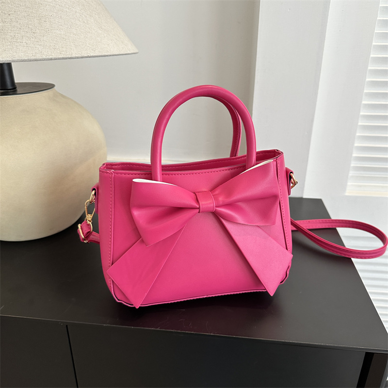 Fashionable Retro Bow-Trimmed Small Square Handbag Crossbody Or Shoulder Style