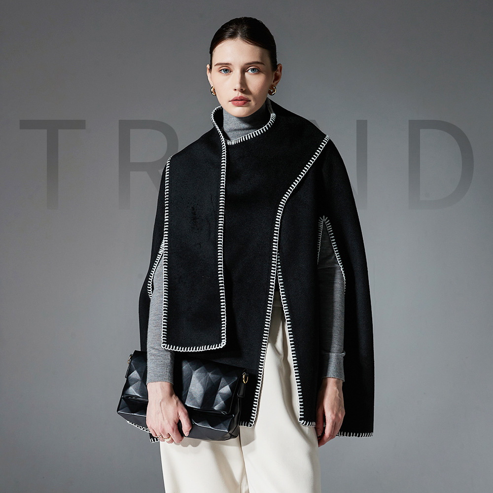 Double-faced Woolen Goods Stitching Cape And Shawl Scarf