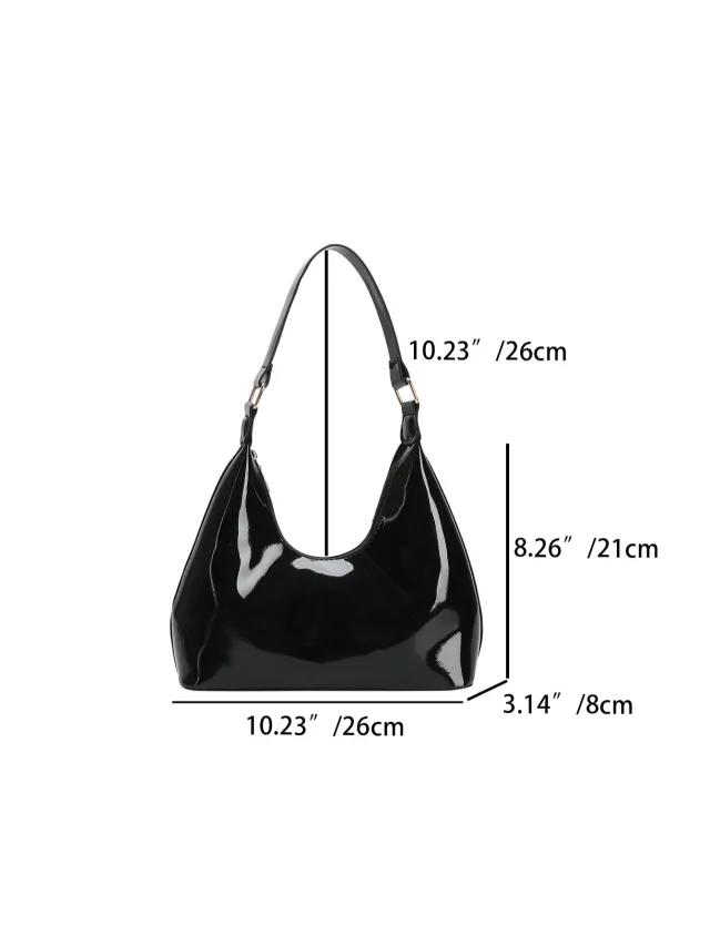Patent Leather Glossy Women's Shoulder Bag Fashion All match Handbag Black - Shop at LoveMi