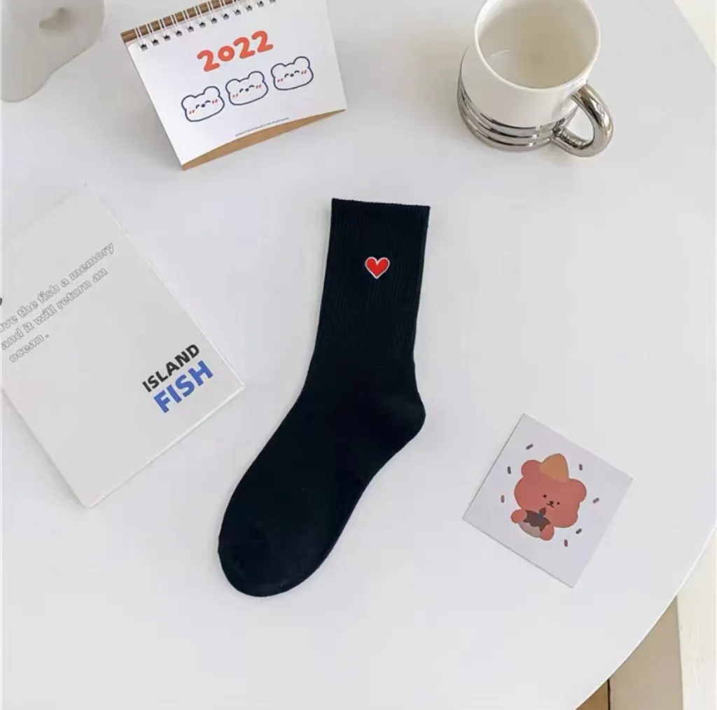 Women's Summer Embroidery Love Pure Cotton Socks - Black Heart