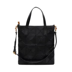 Tote Multi-functional Shoulder Bag Top Layer Cowhide Stitching Portable - Black - View 1