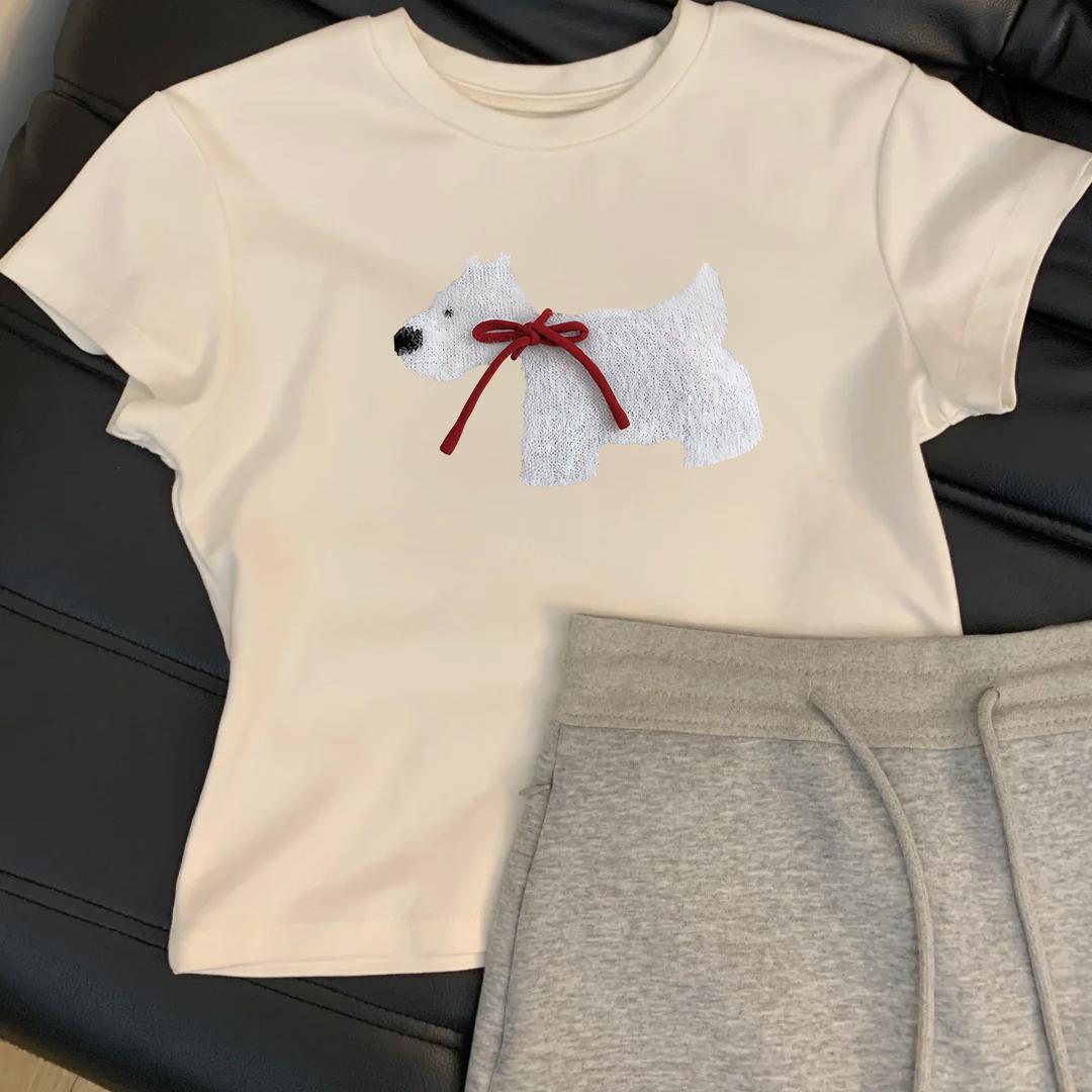 Shoulder Short Sleeve T-shirt Female Gray