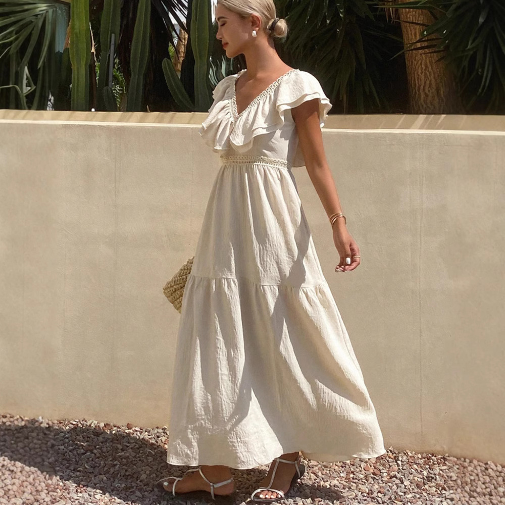 Summer New European And American Flying Sleeves Loose V-neck Dress Women
