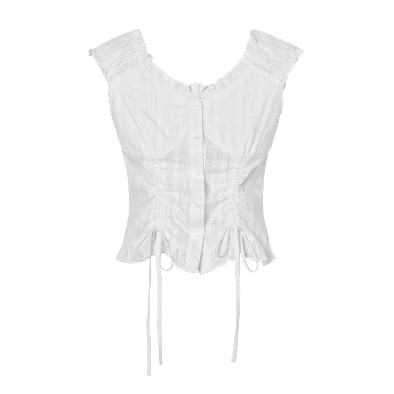 Off-shoulder Two-way Drawstring Nipped-waist Plaid Shirt