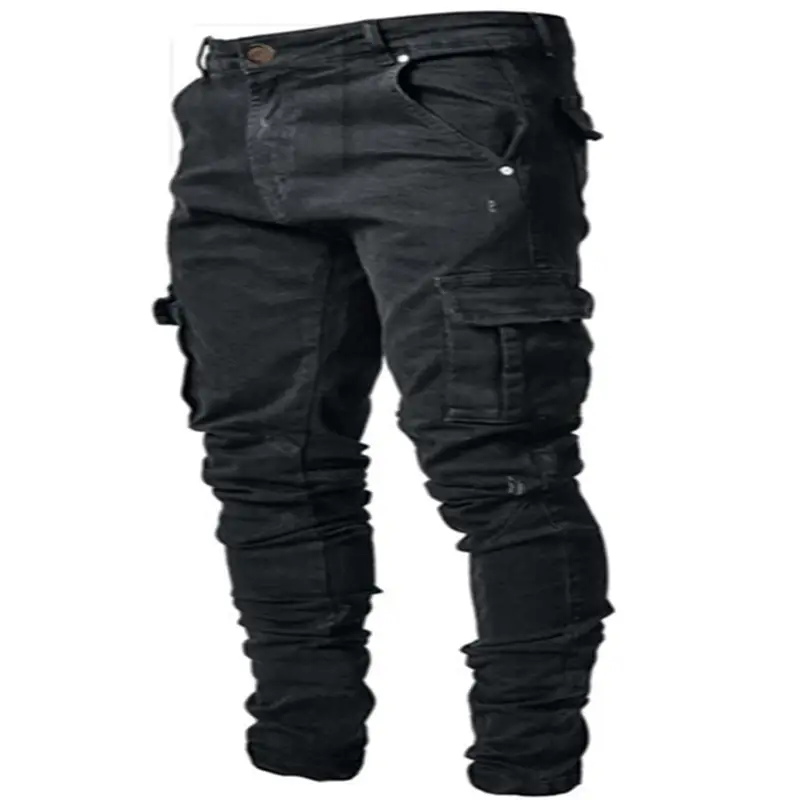 Mens Stretchy Multi-pocket Slim-fit Pants