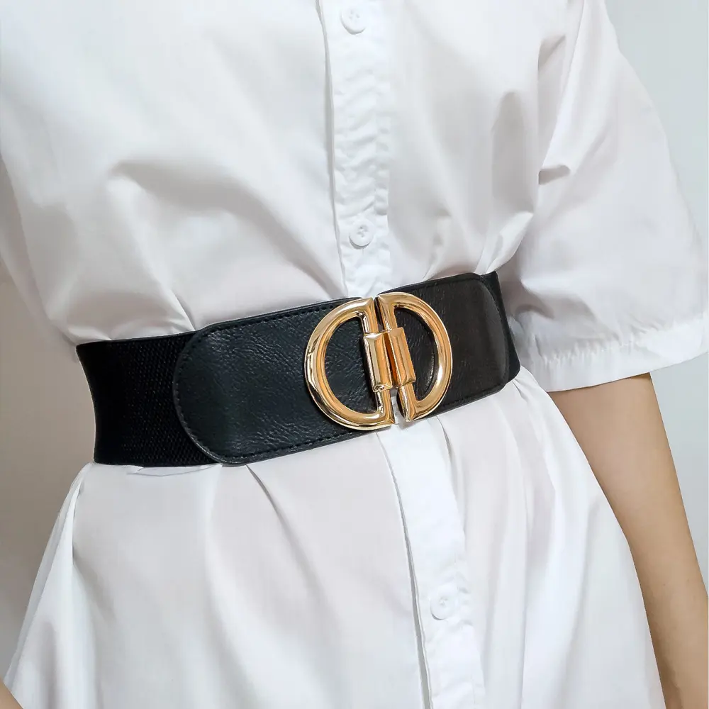 Elastic a Pair of Buckles Wide Belt Women