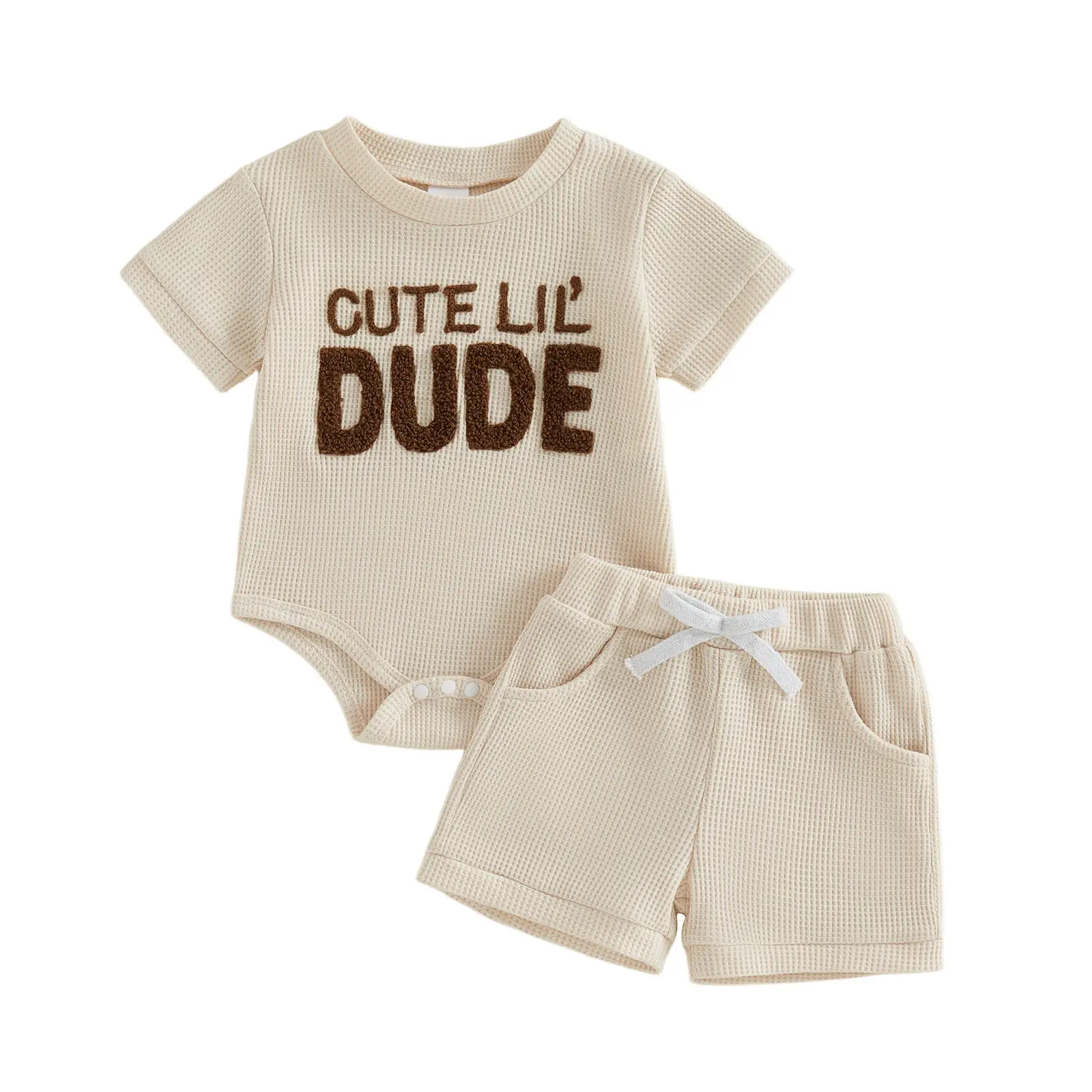 Casual Waffle-knit Summer Set For Boys