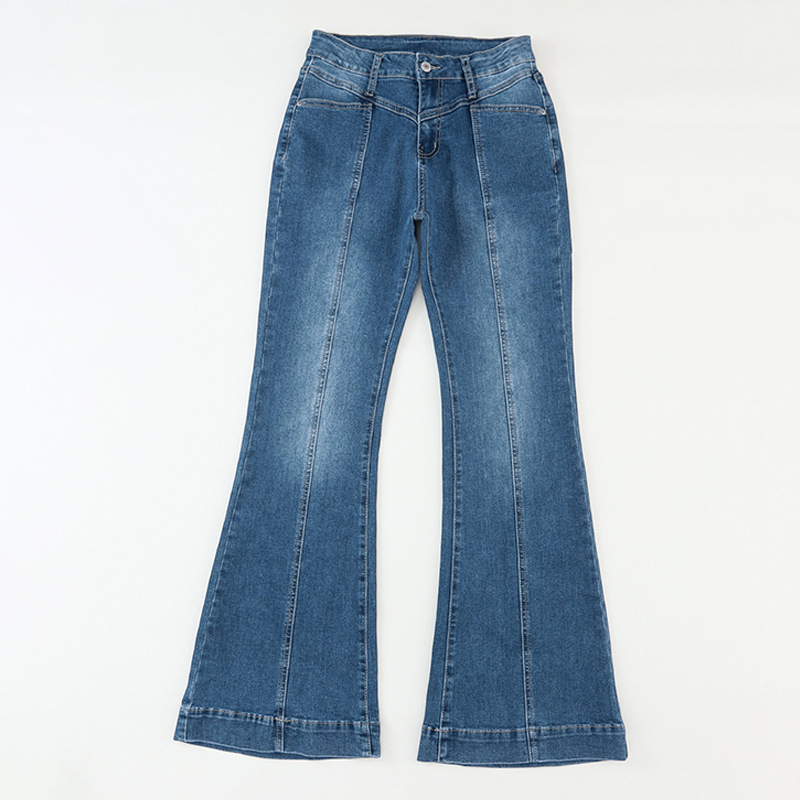 Shiying Casual Style High Waist Flared Pants Women's Autumn Blue - Shop at LoveMi