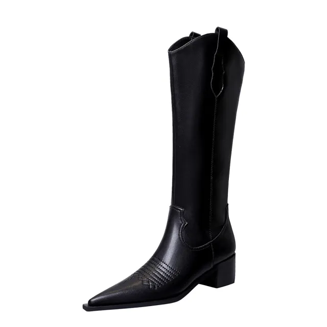 Retro V Cut Pointed toe Skinny High Tube Women's Chelsea Boots Black - Shop at LoveMi