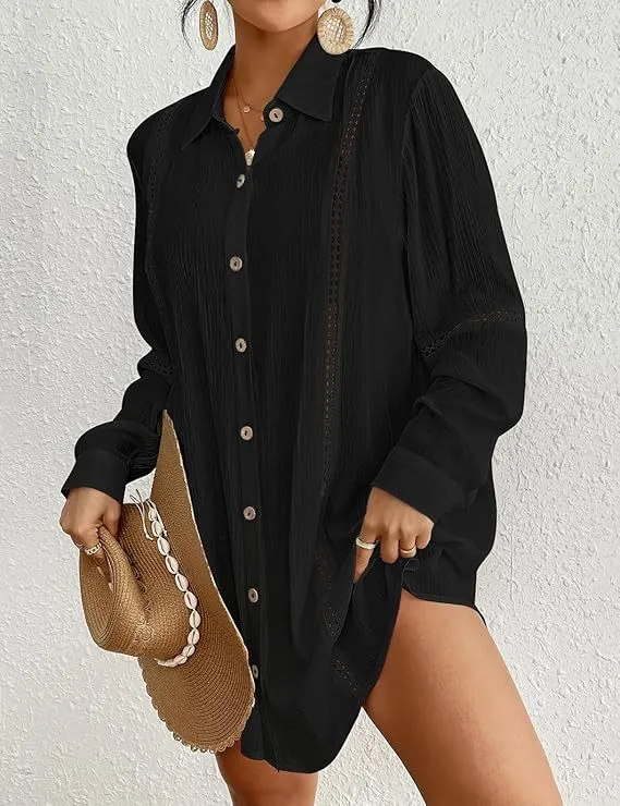 Seaside Vacation Style Bikini Blouse For Women Black - Shop at LoveMi