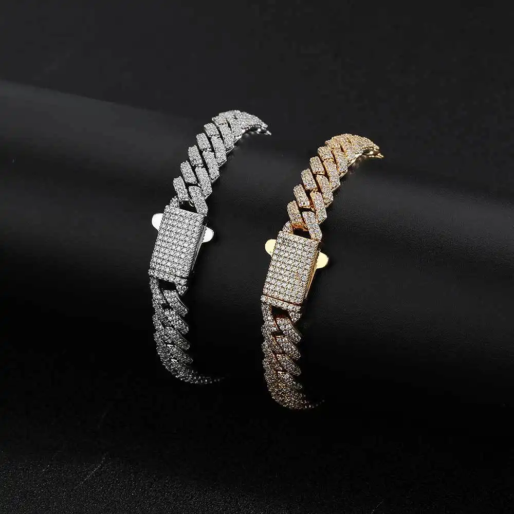 Hip Hop 8mm Spring Fastener Zircon Rhombus Cuban Bracelet