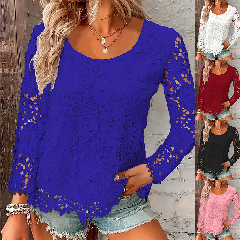 Women's Fashion Long-sleeve Round-neck Top Without Lace