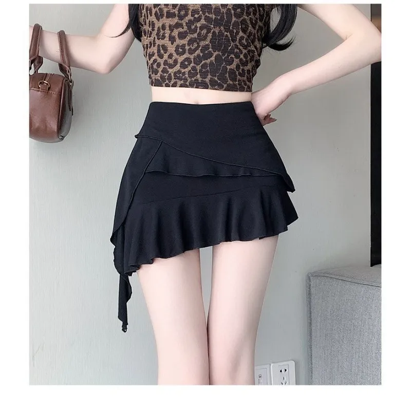 New High-waisted Slimming Irregular A-line Skirt Trend - Black