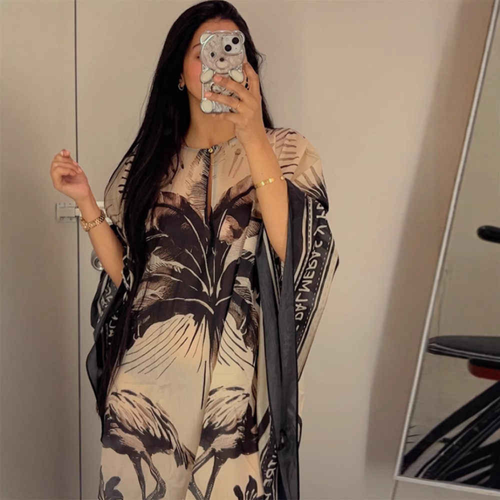 Spring And Summer Women's Clothing Bell Sleeve Printed Dress Swing Skirt