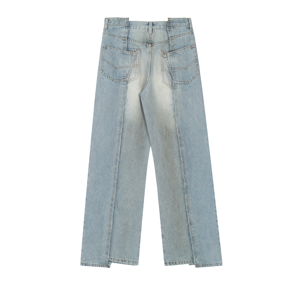 Stitching Loose Straight-leg Denim Trousers Men