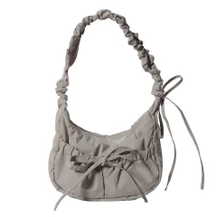 Temperament Wild Nylon Pleated Bow Girls' One-shoulder Bag - Khaki - View 1