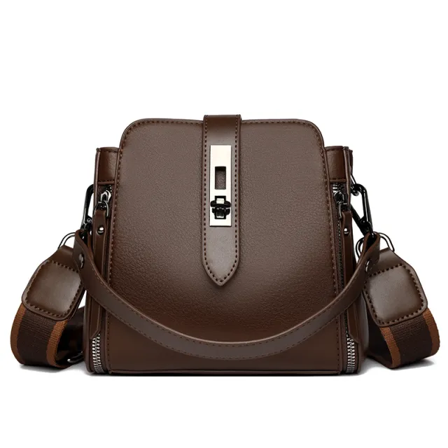 Soft Leather Bucket Large Capacity Handbag Crossbody Bag Brown - Shop at LoveMi