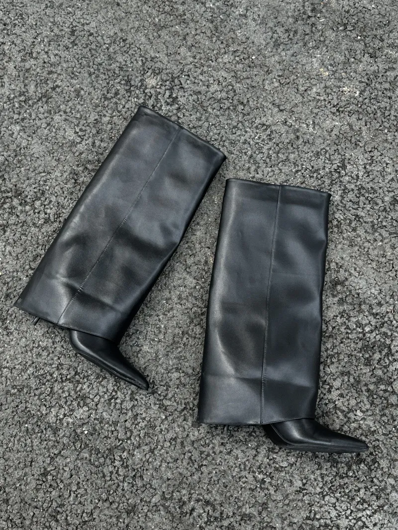 New Pointed High Heel Riding Boots - Black