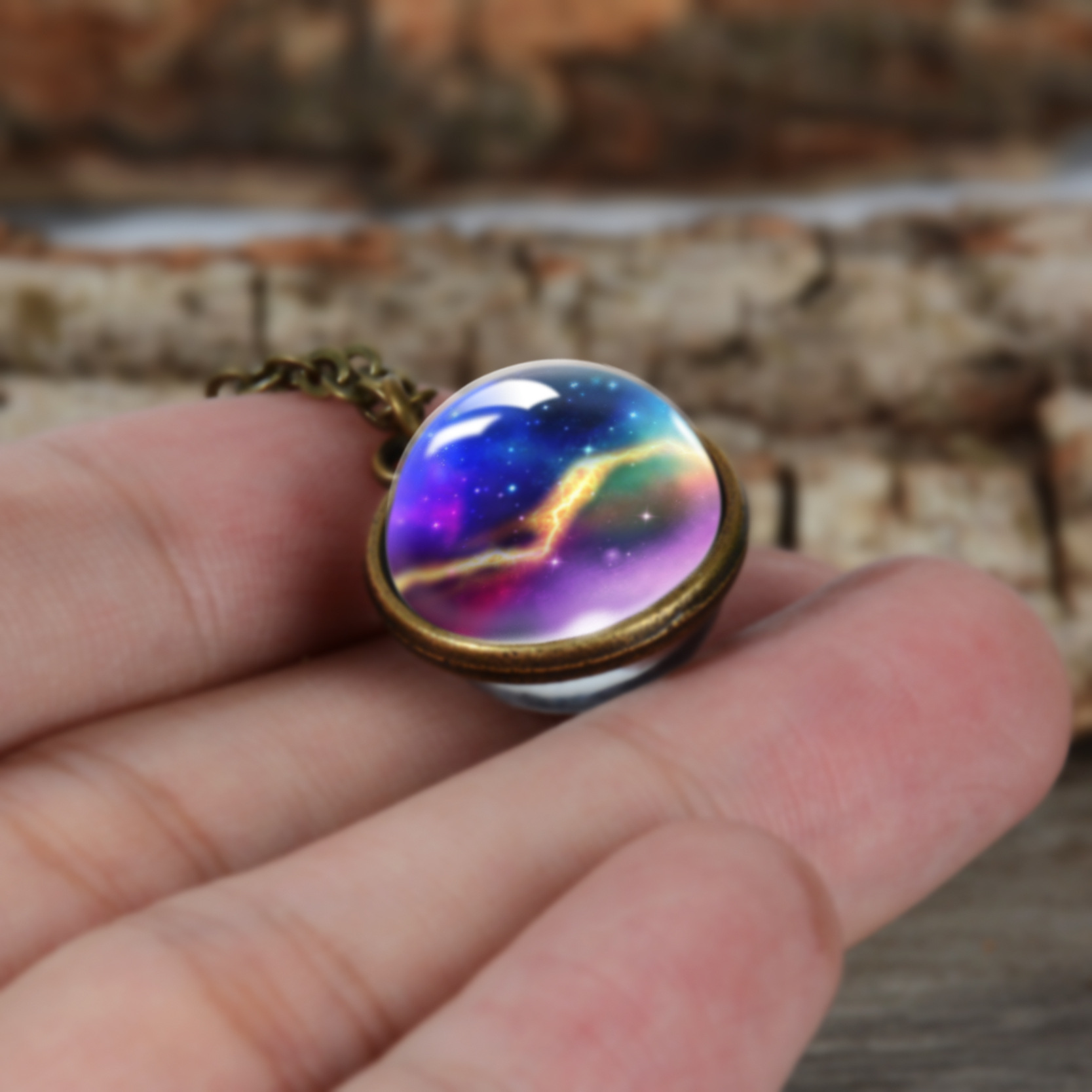 Double-sided Glass Ball Solar System Cosmic Starry Sky Necklace