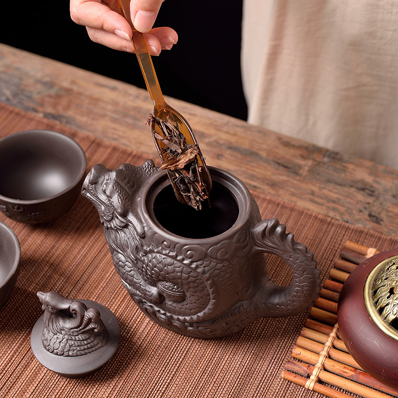 Purple Sand Dragon And Phoenix Pot Kung Fu Teapot