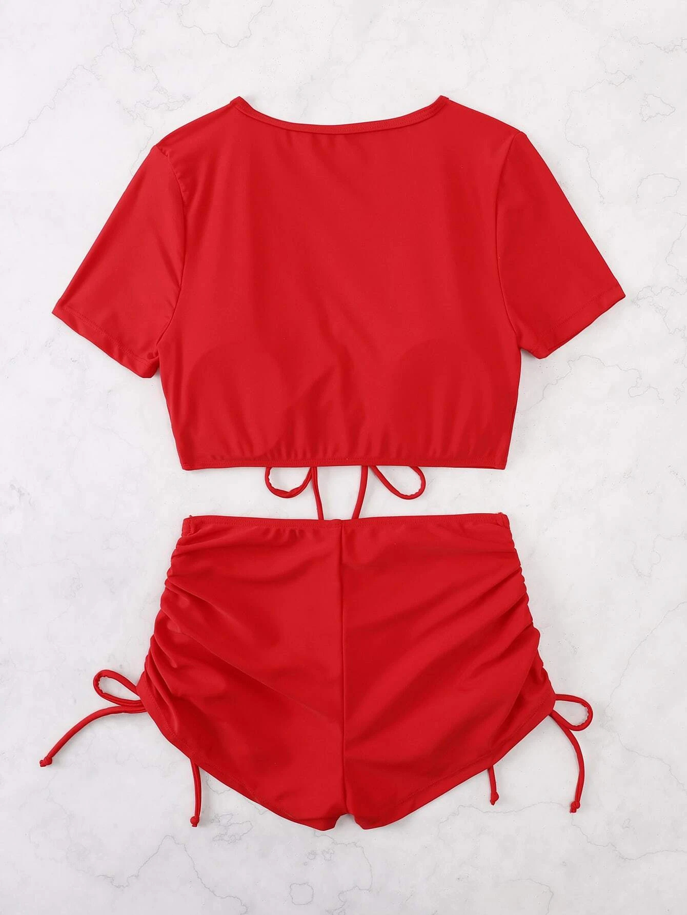 Lady Lace-up Bow Swimsuit Suit - Image 3