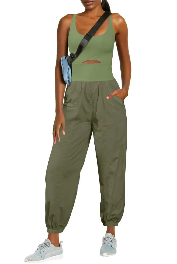 Fashion Sports Women's Outdoor Clothing Yoga Hollow Cross Comfortable Fitness Vest Jumpsuit - Army Green