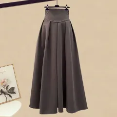 Women's Casual Fashion Fake Two-piece Top Slim Fit Skirt Two-piece Set - Brown Skirt - View 1