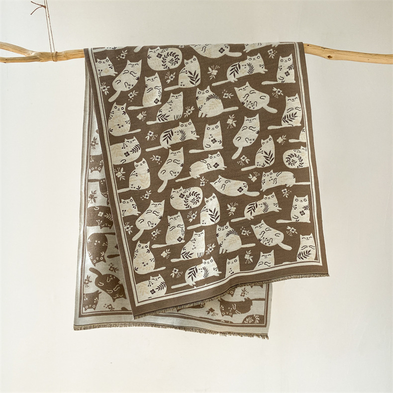 Cream Sweet Cat Artificial Cashmere Scarf Women’s Autumn And Winter Korean Style