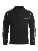 Mens Waffle-Texture Henley-Neck Long-Sleeve Polo Shirt view 5