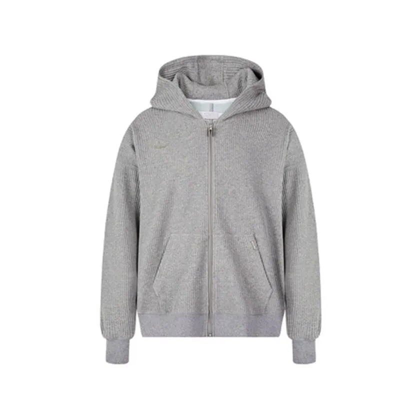 Waffle Gray Cardigan Casual Hooded Zip Jacket - Gray