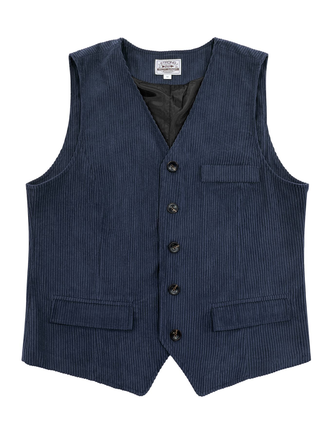 Mens Corduroy Vest With Patchwork Pockets And Outer Jacket