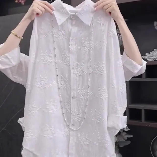 Embroidered Sun protective Shirt, Stylish And Elegant Top White - Shop at LoveMi