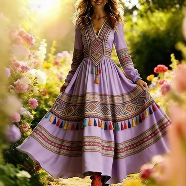 3D Oil Painting Floral Print Dress 4