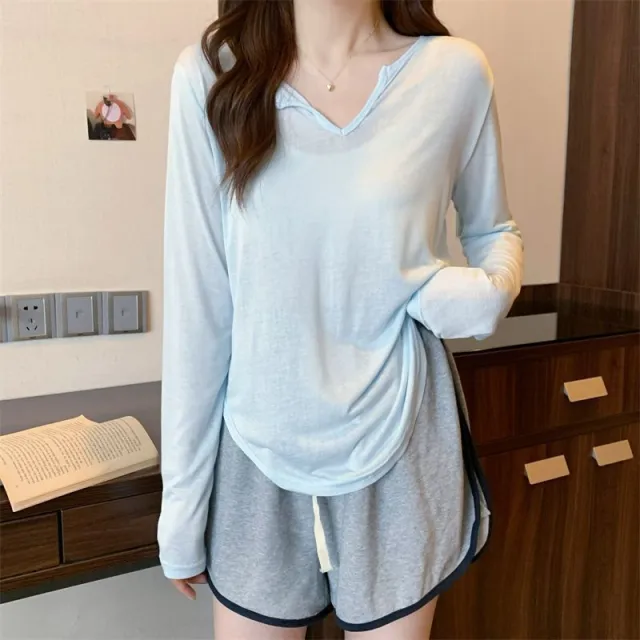 Summer Thin Ice Silk Air Conditioning Blouse Top Clothes Blue - Shop at LoveMi