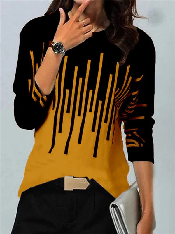 Women's Fashion Casual Print Long sleeved T shirt Yellow - Shop at LoveMi