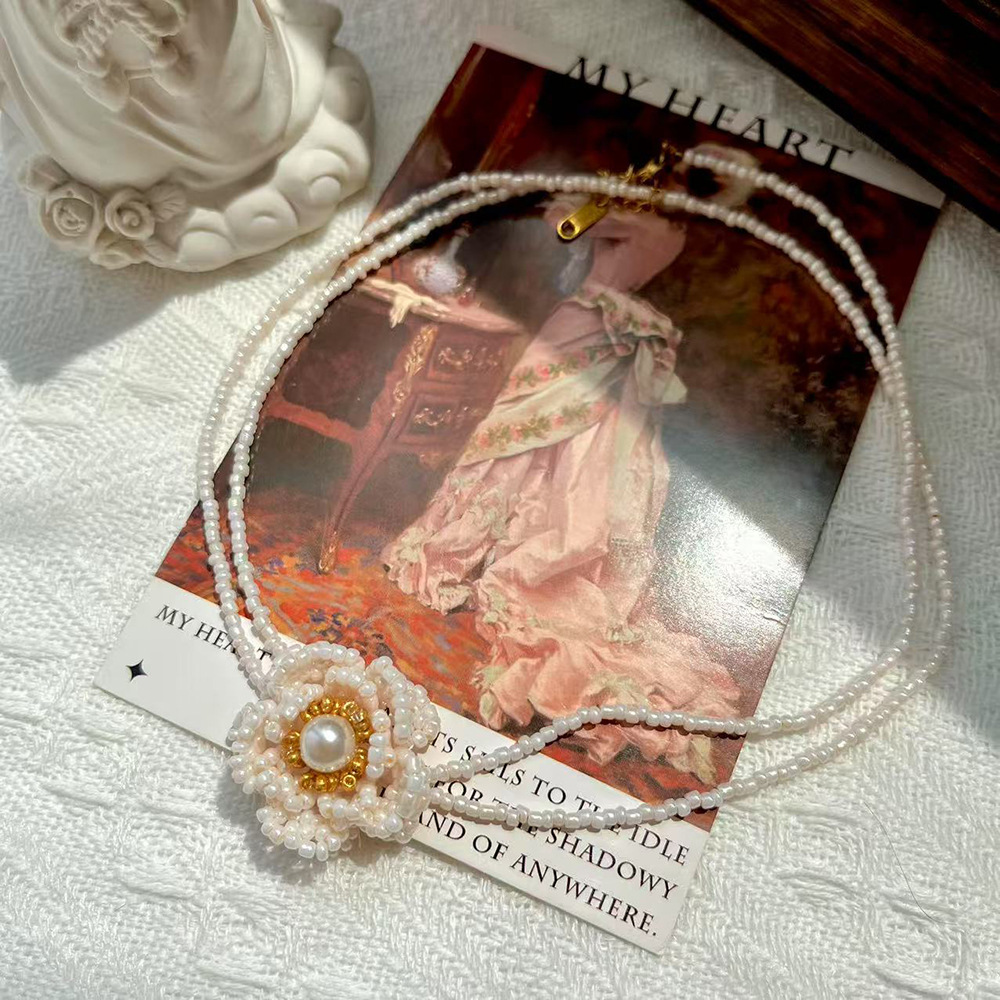 Camellia Imitation Pearl Bead Necklace, picture 3 of 3
