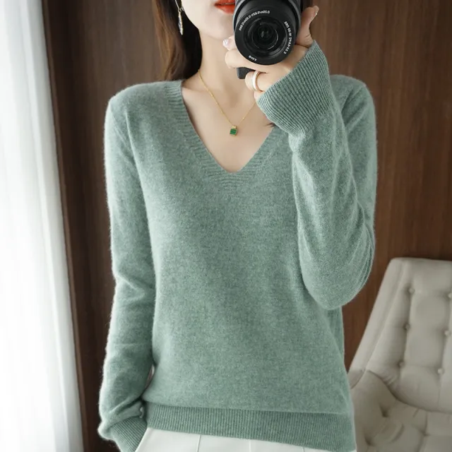 Women's Short Slim Fit Pullover Solid Color Sweater Green - Shop at LoveMi