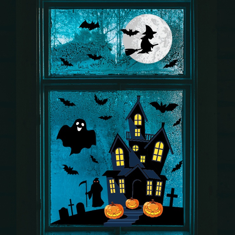 Halloween Decoration Haunted House Sticker Witch Ghost Bat