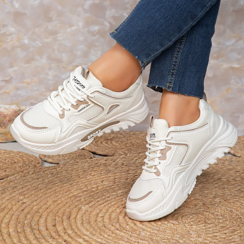 Versatile Casual Platform Mesh Elevator Breathable Sneaker - Beige