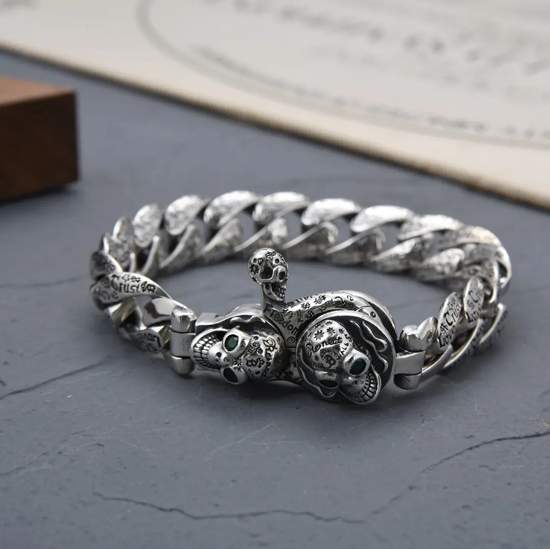 Men's Retro Fashion S925 Sterling Silver Skull Bracelet