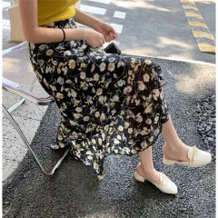 Vacation Style Floral Skirt Chiffon Dress Skirt One-piece Ruffled - 843 Black - View 1