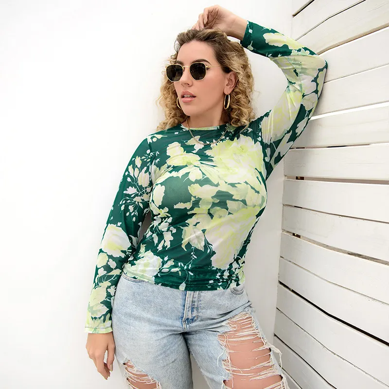 Foreign Trade Tie-dyed Printed Slim Cover Belly Top - Green