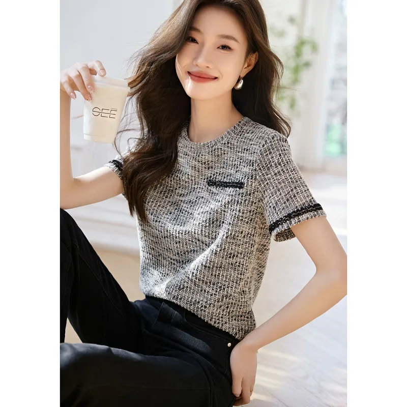 Ribbon Patchwork Easy Matching Easy To Wear Bottoming Top